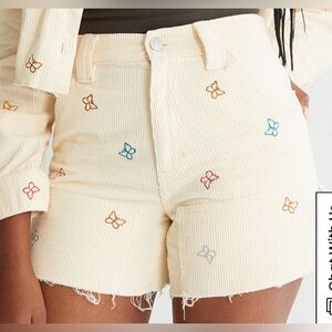PacSun Butterfly Corduroy Shorts Size 24 NWOT Embroidered Butterfly High Rise